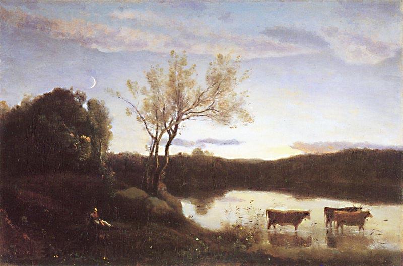 Jean-Baptiste Camille Corot L'Etang aux trois Vaches et au Croissant de Lune Norge oil painting art